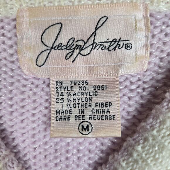 Vtg Jaclyn Smith Sweater Sz M Pastel Lavender Sequins Beaded Embroidered Rope - Picture 5 of 6